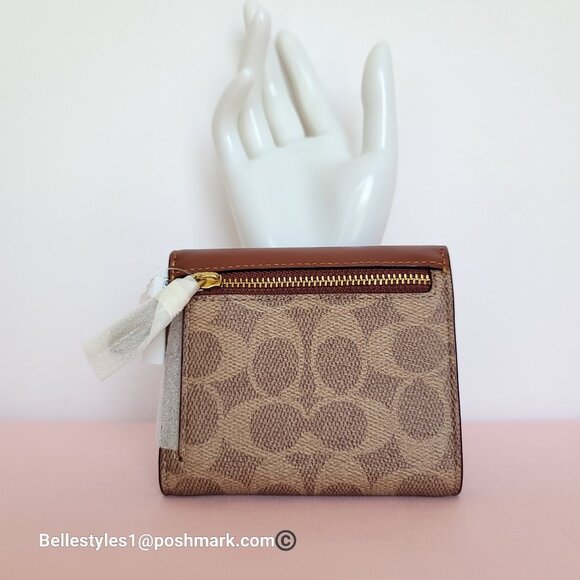 COACH Wyn Small Wallet In Colorblocked Signature Canvas & Leather-Tan Rust - Picture 7 of 16